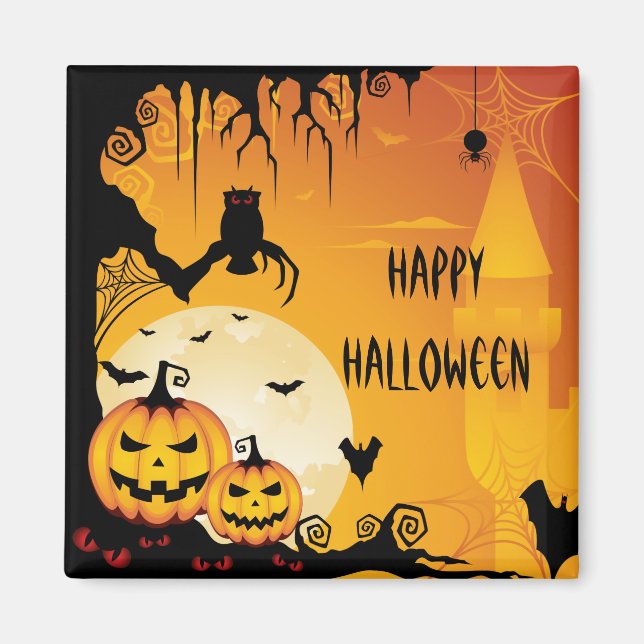 Beängstigende Halloween-Kürbis und Vollmond Magnet (Vorne)