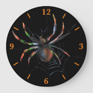Beängstigende Halloween-Metallspinne und Webspinne Große Wanduhr