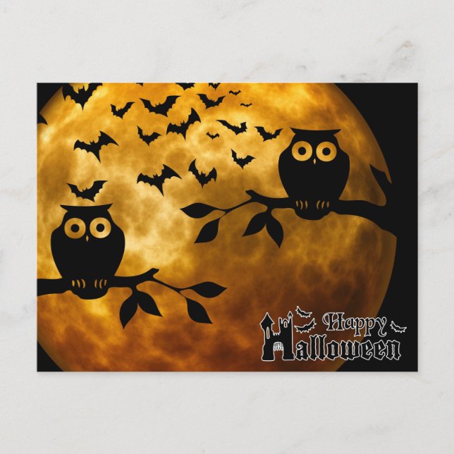 Beängstigende Halloween-Nacht mit Owls Postkarte (Vorderseite)