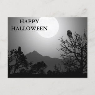 Beängstigende Halloween-Nacht mit Owls-Postkarte Postkarte