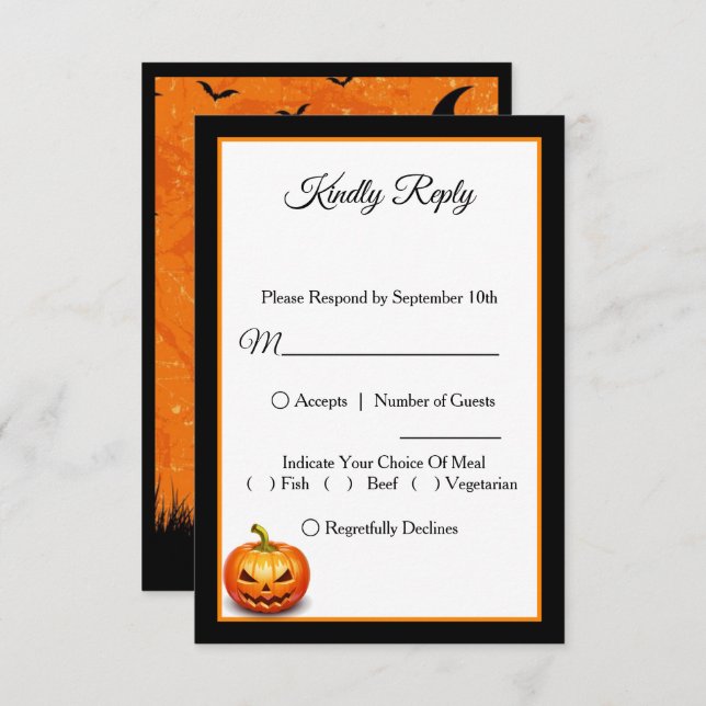 Beängstigende Halloween Pumpkin Wedding RSVP Card Dankeskarte (Vorne/Hinten)