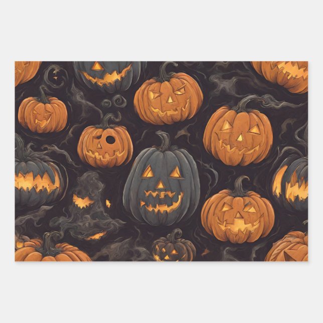 Beängstigende Halloween Pumpkins je Geschenkpapier Set (Vorderseite)