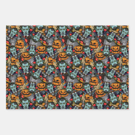 Beängstigende Halloween Vampires Pumpkins Grabstei Geschenkpapier Set