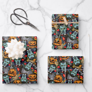 Beängstigende Halloween Vampires Pumpkins Grabstei Geschenkpapier Set