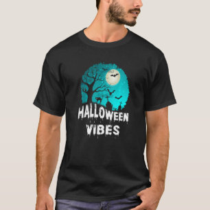 Beängstigende Halloween Vibes Broom Graveyard Cat T-Shirt