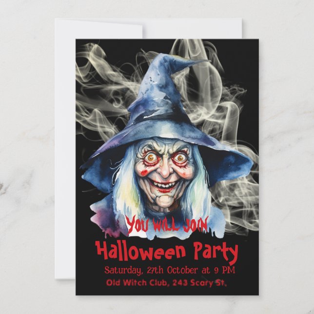 Beängstigende Hexe Halloween Einladung (Vorderseite)