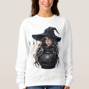 beängstigende Huthexe auf einem Glas Sweatshirt