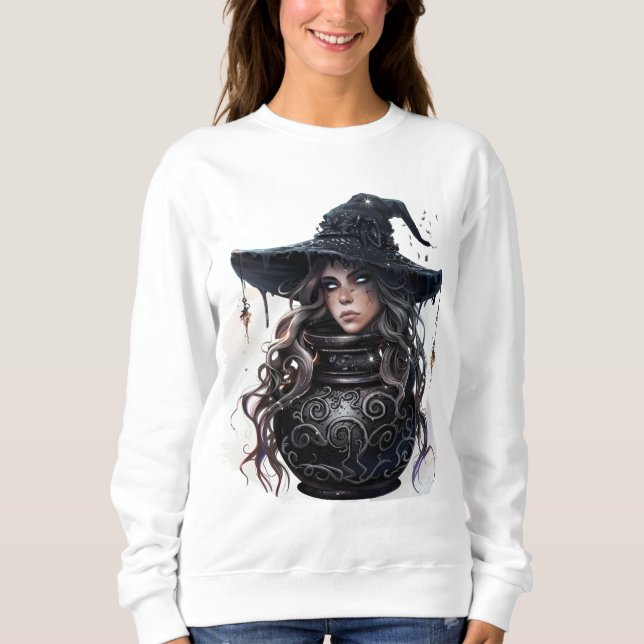 beängstigende Huthexe auf einem Glas Sweatshirt (Vorderseite)