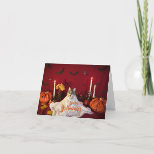 Beängstigende Katze im sonnigen Halloween-Kostüm Karte