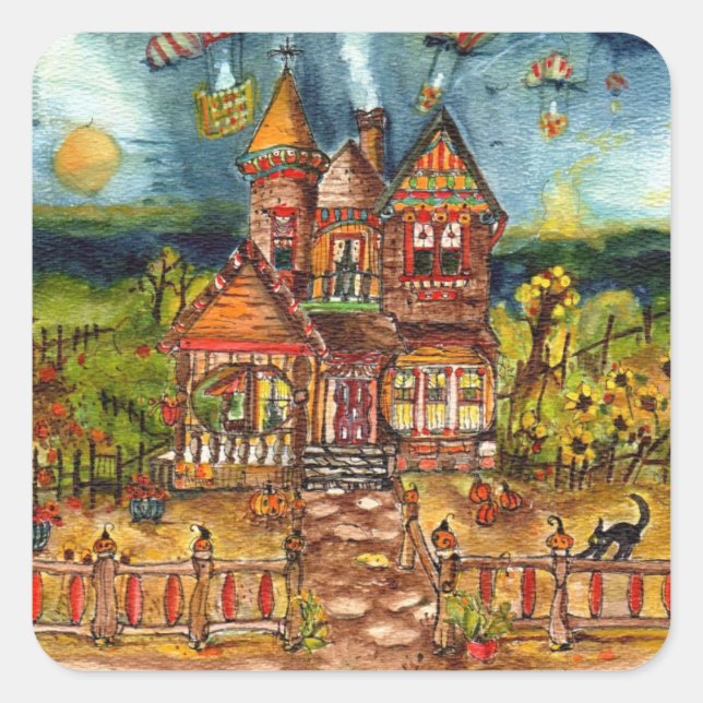 Beängstigende Katze Quadratischer Aufkleber (Vorderseite)