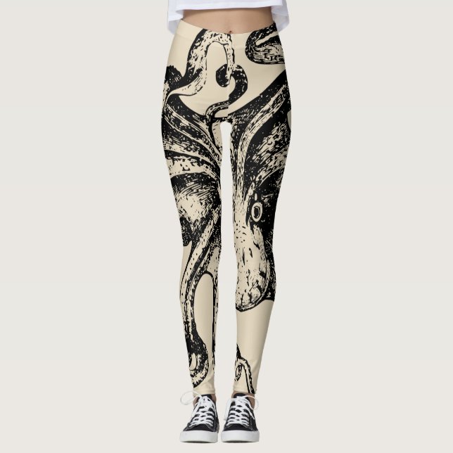 Beängstigende Kraken steampunk Kunst Leggings (Vorderseite)