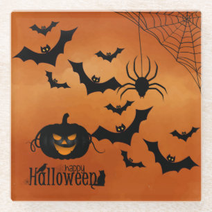 Beängstigende Kürbis und Fledermäuse Glasuntersetzer