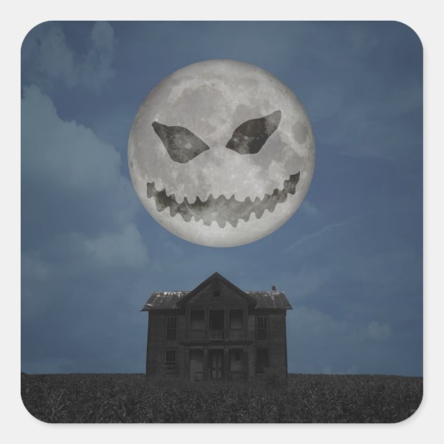 Beängstigende Kürbislaterne Halloween Moon Quadratischer Aufkleber (Vorderseite)