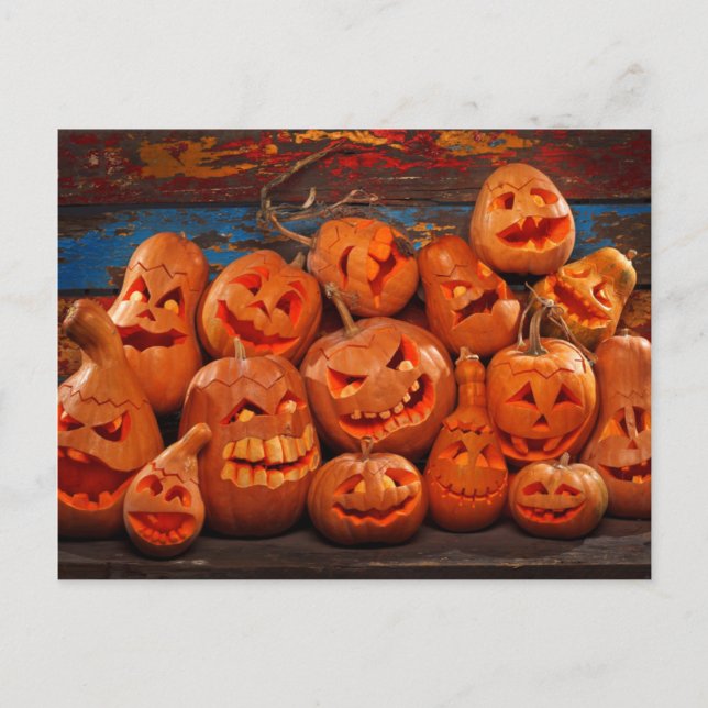 Beängstigende Kürbislaterne Halloween Pumpkins 2 Postkarte (Vorderseite)