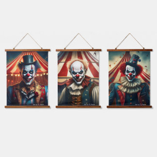 Beängstigende männliche Clowns Wall Scroll Set Wandteppich Mit Holzrahmen