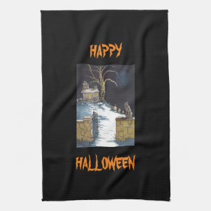 Beängstigende niedliche Spuk Haus-Katze Halloween Handtuch