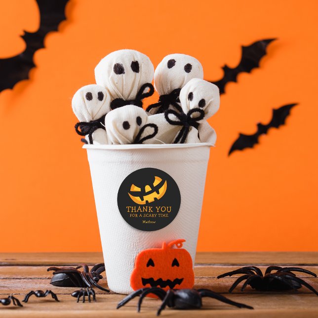 Beängstigende Pumpkin-Gesichter Vielen Dank Runder Aufkleber (Scary Pumpkin Face Thank You Classic Round Sticker)