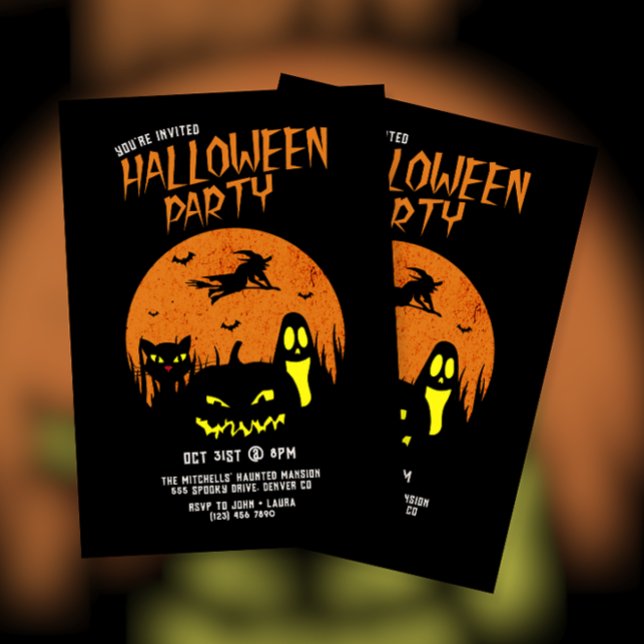 Beängstigende Pumpkin-Katze und Ghost-Halloween-Pa Einladung (Von Creator hochgeladen)