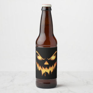 Beängstigende Pumpkin Kürbislaterne Face Halloween Bierflaschenetikett