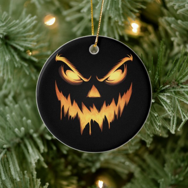 Beängstigende Pumpkin Kürbislaterne Face Halloween Keramik Ornament (Baum)