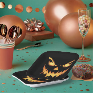 Beängstigende Pumpkin Kürbislaterne Face Halloween Pappteller