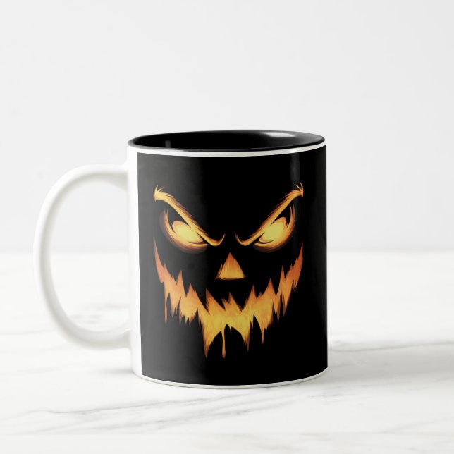 Beängstigende Pumpkin Kürbislaterne Face Halloween Zweifarbige Tasse (Links)