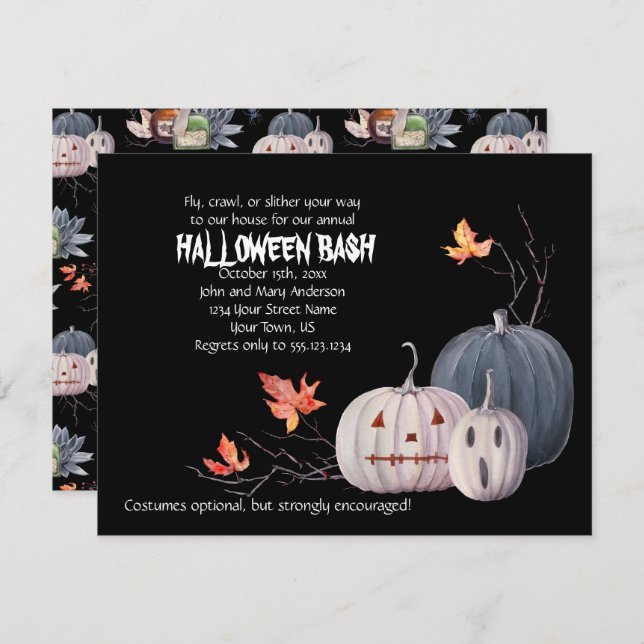 Beängstigende Pumpkins Blätter Halloween-Party Ein Einladung (Vorne/Hinten)