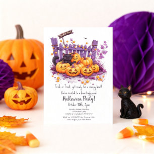 Beängstigende Pumpkins Niedliches Black Cat Hallow Einladung