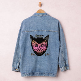 Beängstigende Schmetterlingskatze Skull Denim Jack Jeansjacke