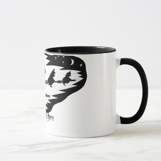beängstigende, schwarze Fliegenhexen auf Broomstic Tasse (Rechts)