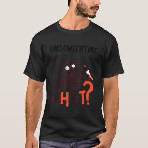 Beängstigende schwarze Halloween-Katze mit Messer T-Shirt