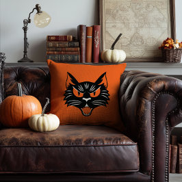 Beängstigende Schwarze Katze Halloween Orange und  Kissen