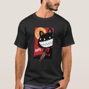 Beängstigende schwarze Katze mit Knife Halloween F T-Shirt