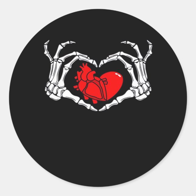 Beängstigende Skeletthandschuhe und rotes Herz, cr Runder Aufkleber (Vorderseite)