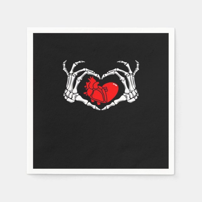 Beängstigende Skeletthandschuhe und rotes Herz, cr Serviette (Vorderseite)