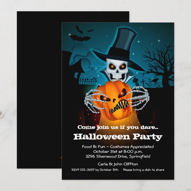 Beängstigende Skeletton- und KürbisHalloween-Einla (Vorne/Hinten)