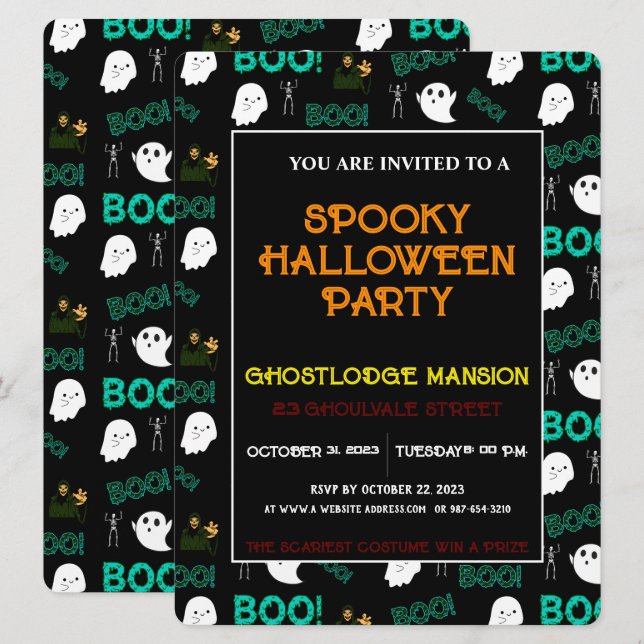 BEÄNGSTIGENDE SPOOKY-HALLOWEEN-PARTY-EINLADUNG EINLADUNG (Vorne/Hinten)