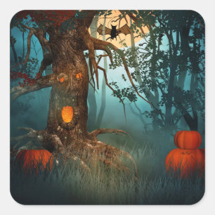 Beängstigende Szene Halloweens (3) - fertigen Sie Quadratischer Aufkleber