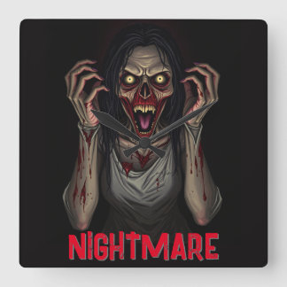 Beängstigende Vampire Zombie Girl Quadratische Wanduhr