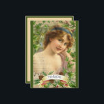 Beängstigende Viktorianische Frau im Garten Feiertagskarte<br><div class="desc">Dieses Design ist ein Mix aus Viktorianisch und whimsy mit einer Frau im Garten umgeben von wachsenden Dingen. Es ist wirklich eine Collage,  weil es schwache Noten und Verse gibt. Lege eine Nachricht auf das Banner.</div>