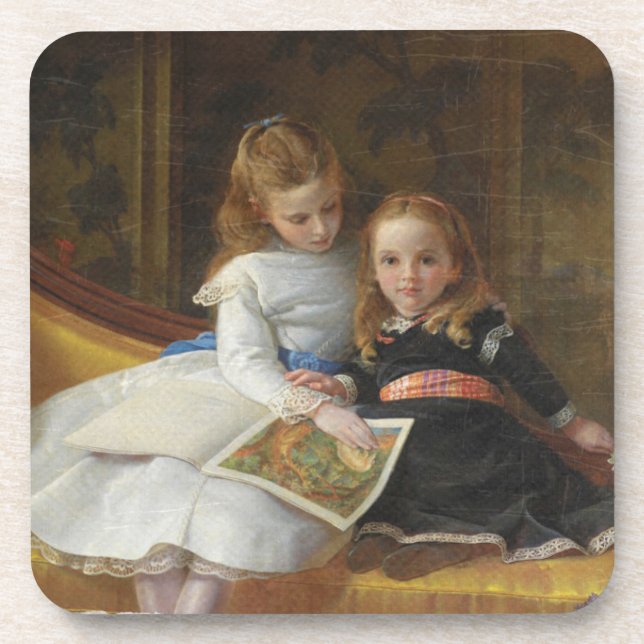 Beängstigende Viktorianischen zwei junge Mädchen Getränkeuntersetzer (Vorderseite)