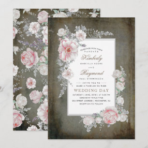 Beängstigende Vintage Blumenhochzeit Einladung