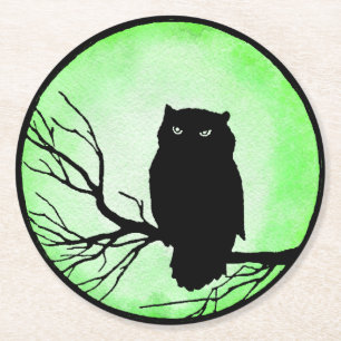 Beängstigende Vintage Eule mit saurem grünen Wasse Runder Pappuntersetzer