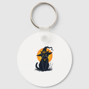 Beängstigende Vintage Schwarze Katze mit Vollmond- Schlüsselanhänger