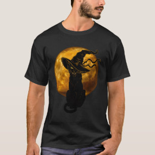 Beängstigende Vintage schwarze Katze mit Vollmond- T-Shirt
