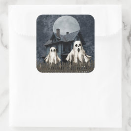 Beängstigende weiße Geister im Spuk Hintergrund Quadratischer Aufkleber