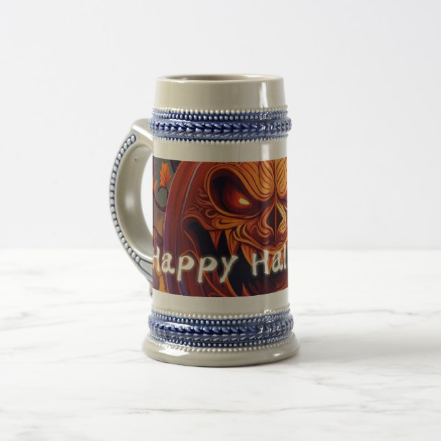 Beängstigender Blick Orange Pumpkin mit Gesichtsau Bierglas (Vorderseite Links)