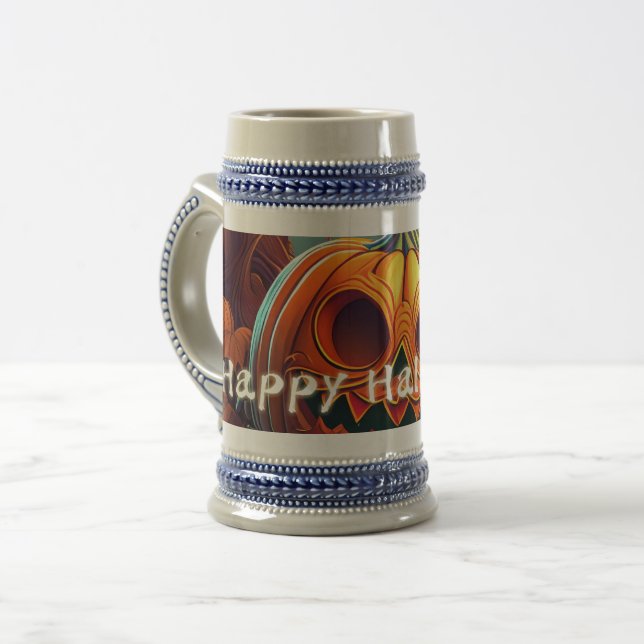 Beängstigender Blick Orange Pumpkin mit Gesichtsau Bierglas (Vorderseite Links)