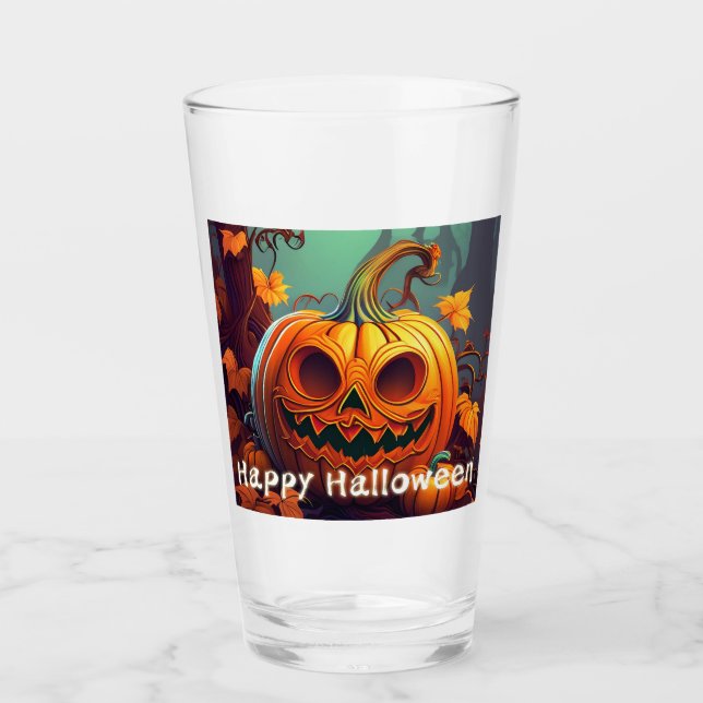 Beängstigender Blick Orange Pumpkin mit Gesichtsau Glas (Vorderseite)