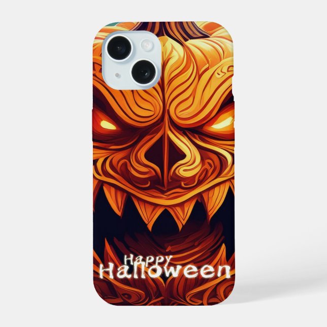 Beängstigender Blick Orange Pumpkin mit Gesichtsau iPhone 15 Hülle (Rückseite)